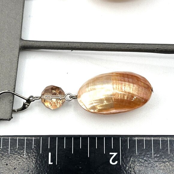 Peach Dyed Double Shell Bead Dangle Pierced Earrings 2.5" - Picture 9 of 9